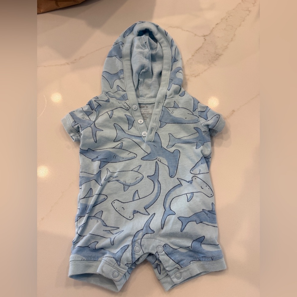 Carters baby shark romper with hood
